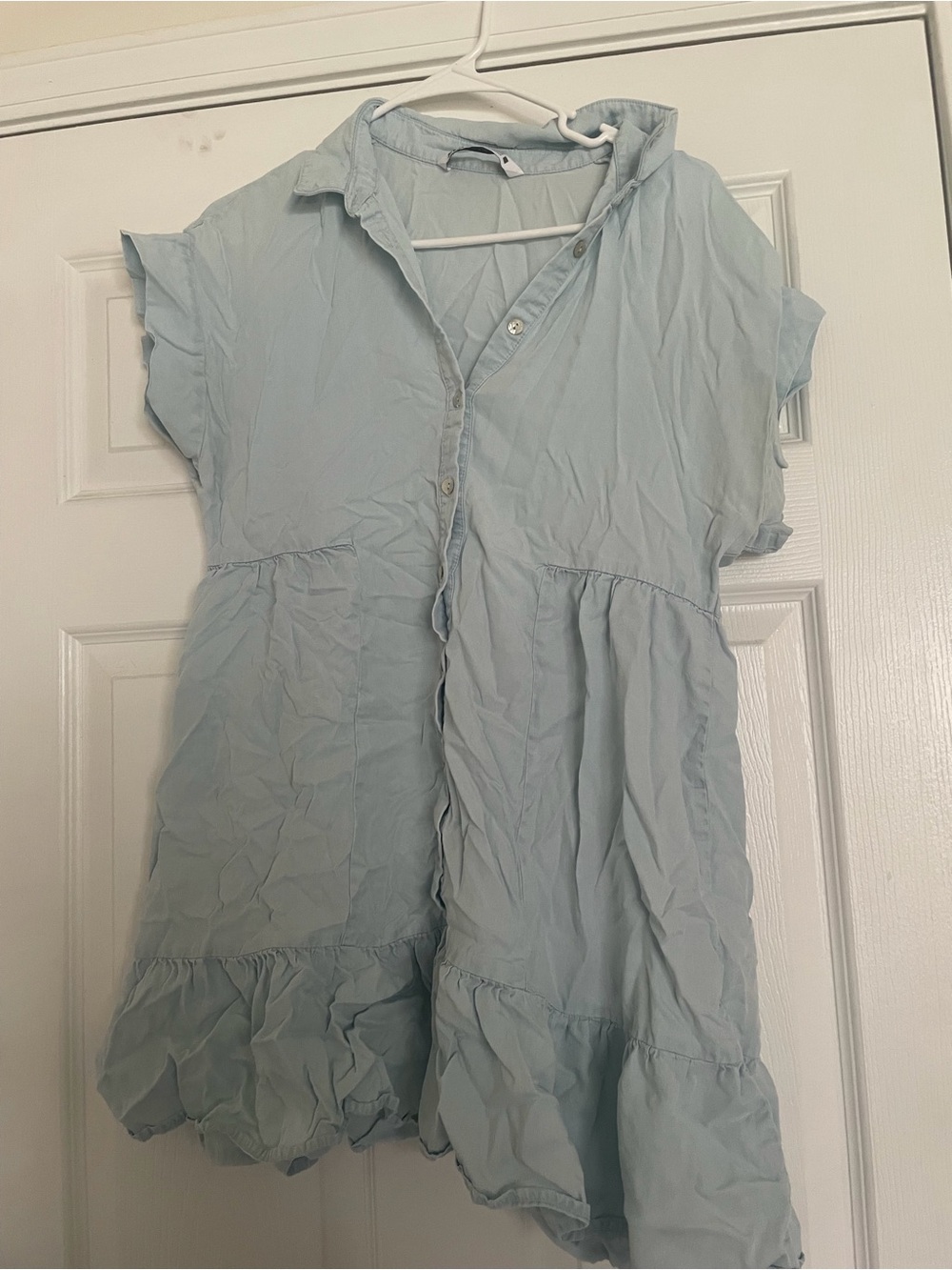 Zara Light Blue Tiered Button-Front Casual Dress